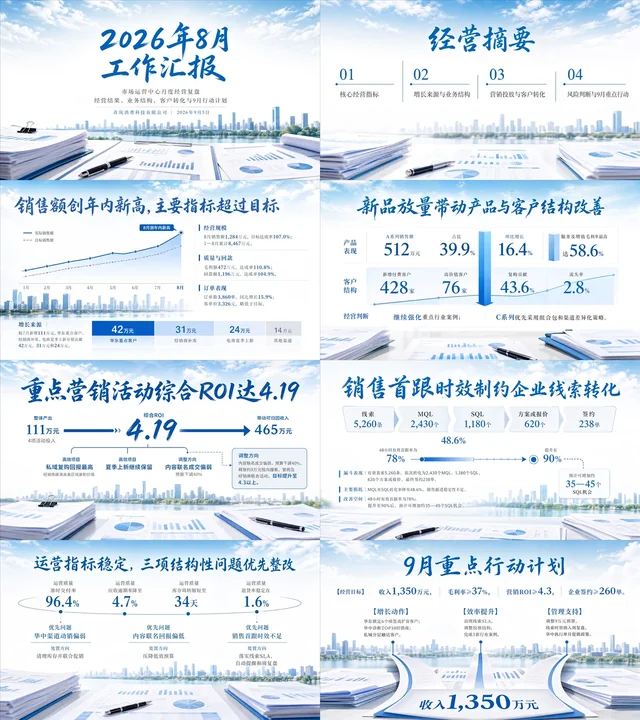 工作汇报风格 6：浅蓝水墨风